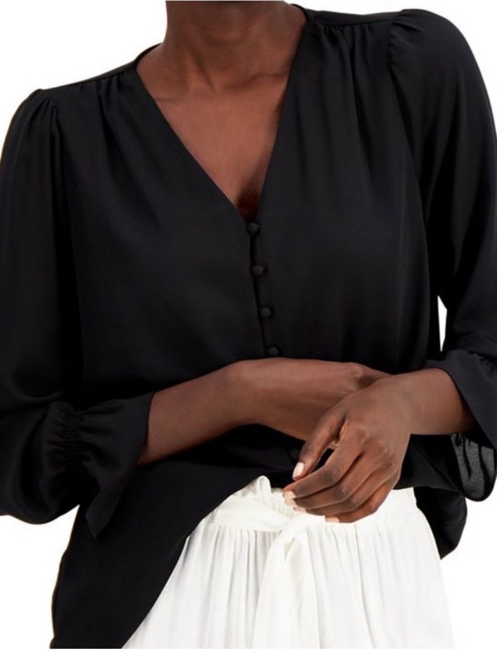 Alfani Black V-Neck Button Front Women's Top